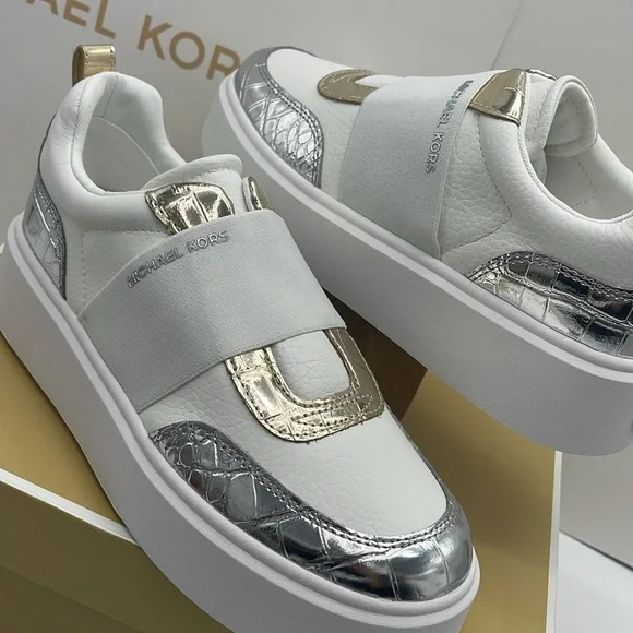 MICHAEL KORS Romey Mixed Media Slip-On Faux Tambled Platform Sneaker
Silver
New - Picture 10 of 16